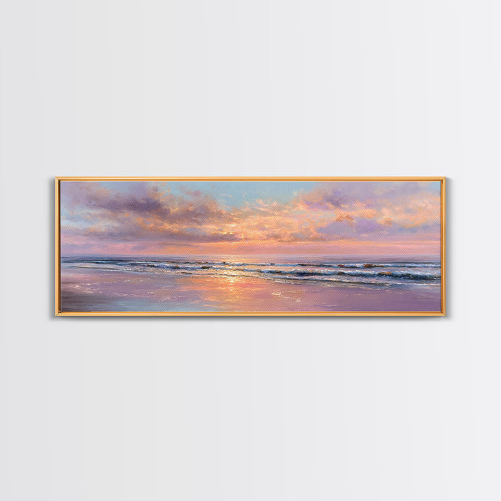 Pastel Ocean Sunset Canvas Print, Romantic Seascape Painting, Coastal Wall Art, Serene Beach House Living Room Decor Gift