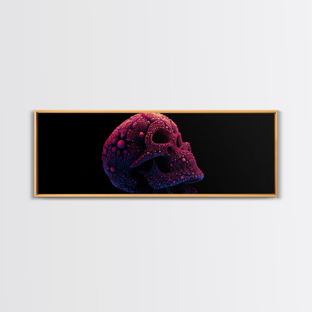 Neon Fractal Skull Canvas Print, Gothic Dark Art Wall Art, Psychedelic Horror Decor, Edgy Man Cave Statement Artwork, Gift For Him