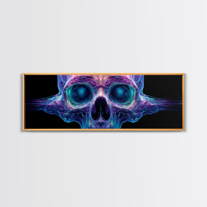 Neon Crystal Skull Wall Art, Gothic Psychedelic Dark Art Print, Futuristic Macabre Decor, Framed Canvas Print For Living Room