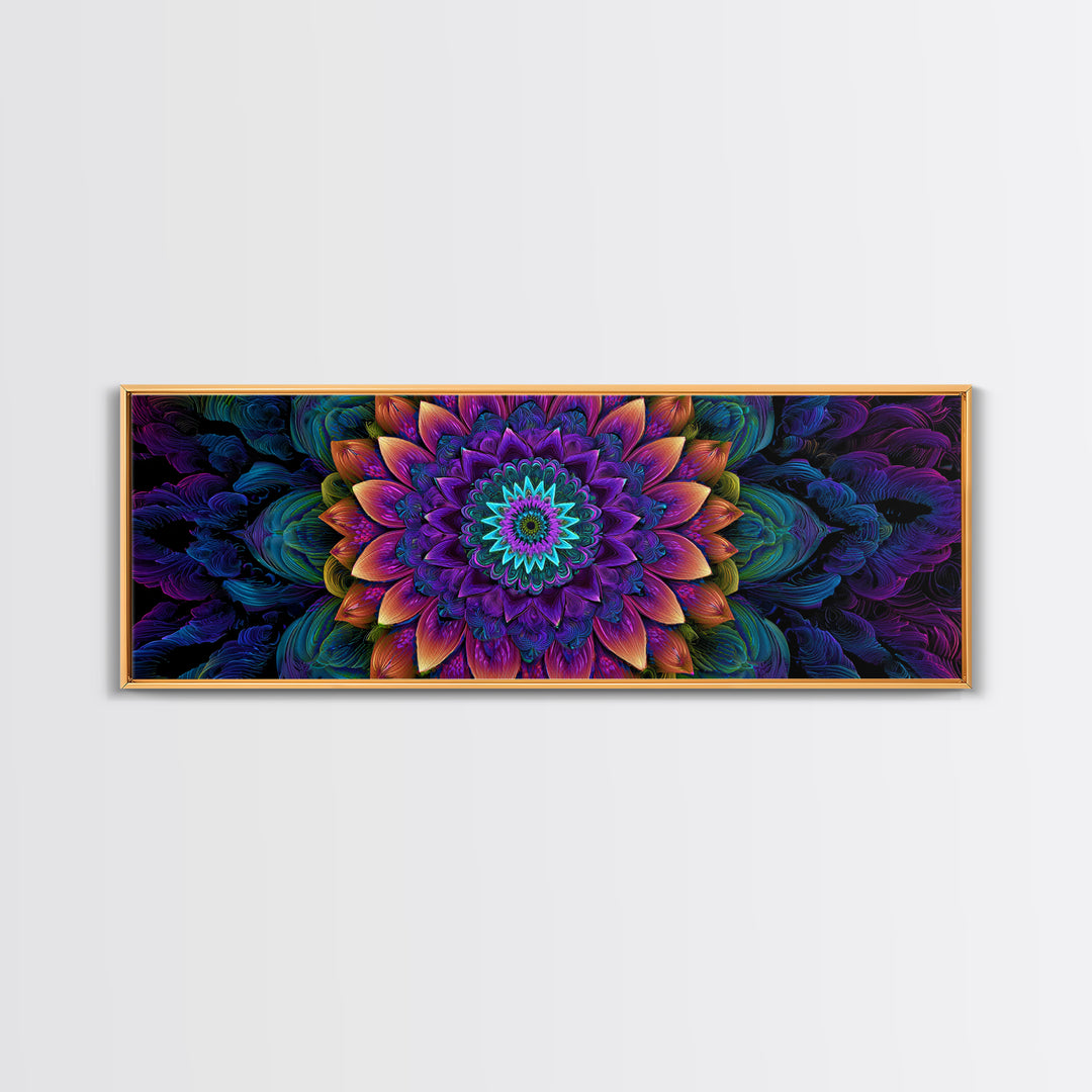 Vibrant Fractal Mandala Flower Canvas Print, Psychedelic Wall Art, Colorful Spiritual Decor, Meditation Room Art, Yoga Studio