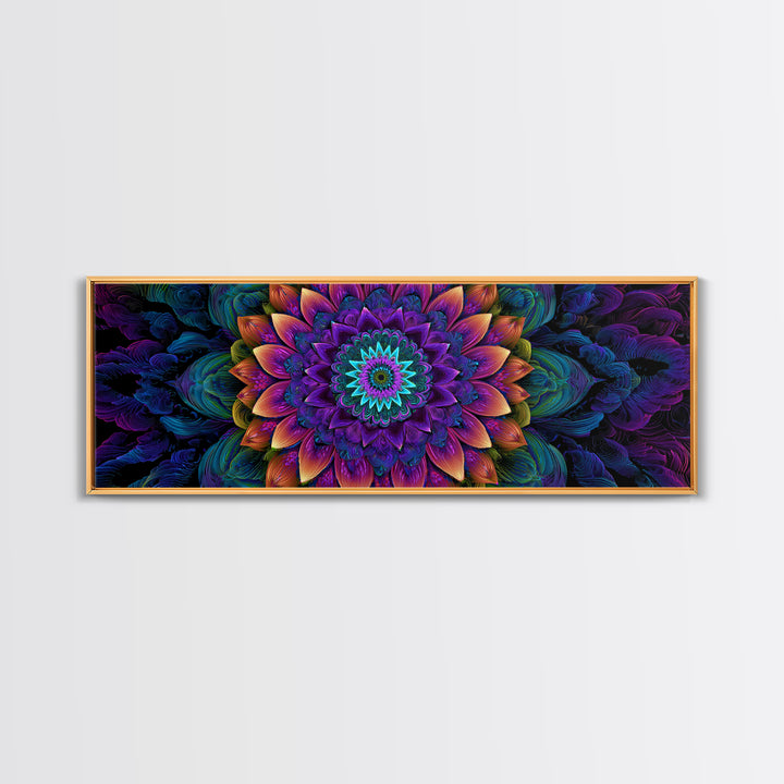 Vibrant Fractal Mandala Flower Canvas Print, Psychedelic Wall Art, Colorful Spiritual Decor, Meditation Room Art, Yoga Studio