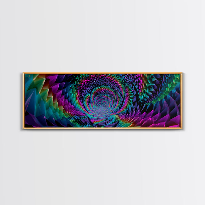 Rainbow Crystal Vortex Tunnel With Geometric Depth Canvas Print, Psychedelic Wall Art For Modern Abstract Home Decor And Office Decor