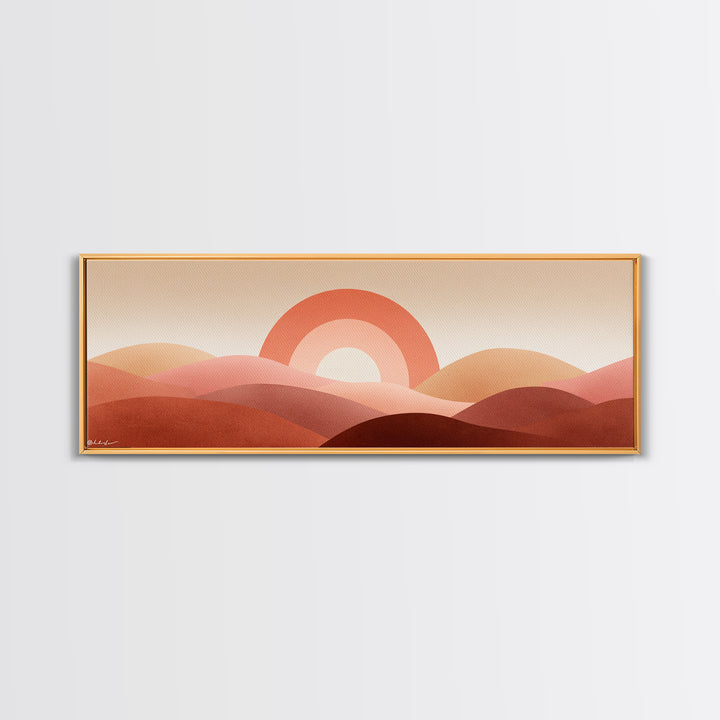 Terracotta Sun And Rolling Hills Canvas Print, Abstract Desert Landscape, Mid Century Modern Wall Art, Warm Earth Tone Decor