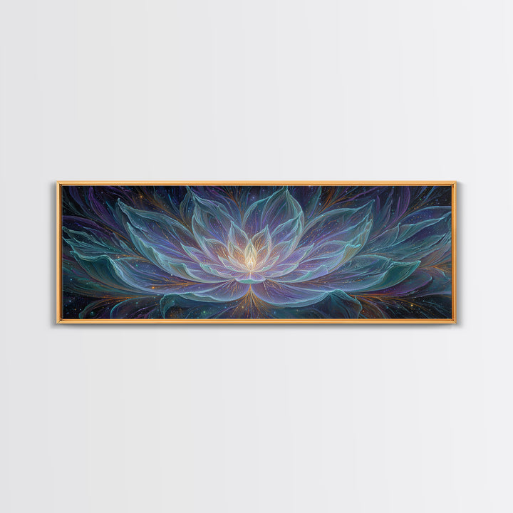 Luminous Cosmic Lotus Canvas Print, Celestial Flower, Meditation Room Art, Spiritual Wall Decor, Yoga Studio Decor Gift Idea