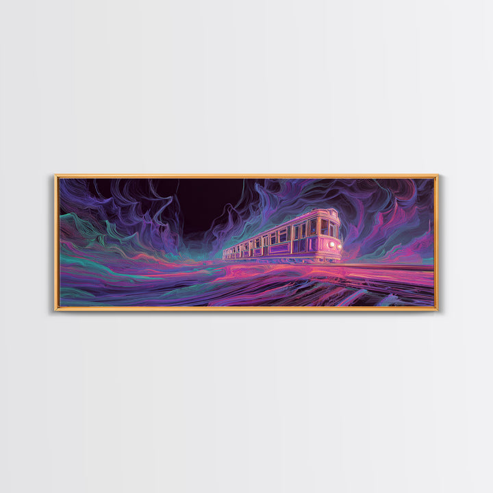 Neon Ghost Train Canvas Print, Cyberpunk Subway, Futuristic Urban Wall Decor, Gaming Room Decor, Sci Fi Modern Wall Art Gift