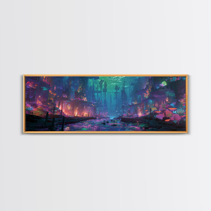 Neon Flooded Cyber City Wall Art, Futuristic Cityscape, Dystopian Sci Fi Decor, Gaming Room Wall Art, Modern Home Decor Print