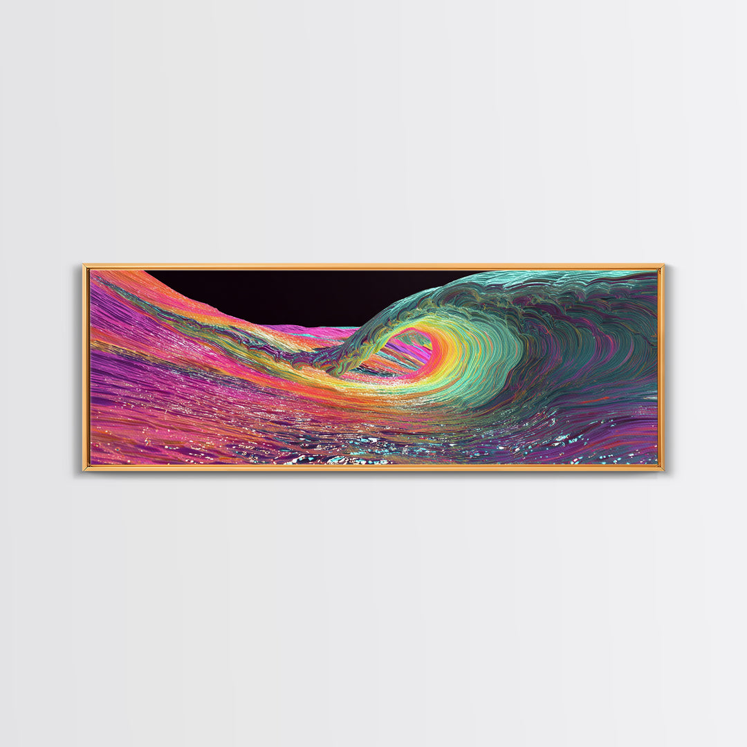 Rainbow Psychedelic Ocean Wave Canvas Print, Surf Wall Art, Colorful Coastal Decor, Modern Abstract Beach House Art Print
