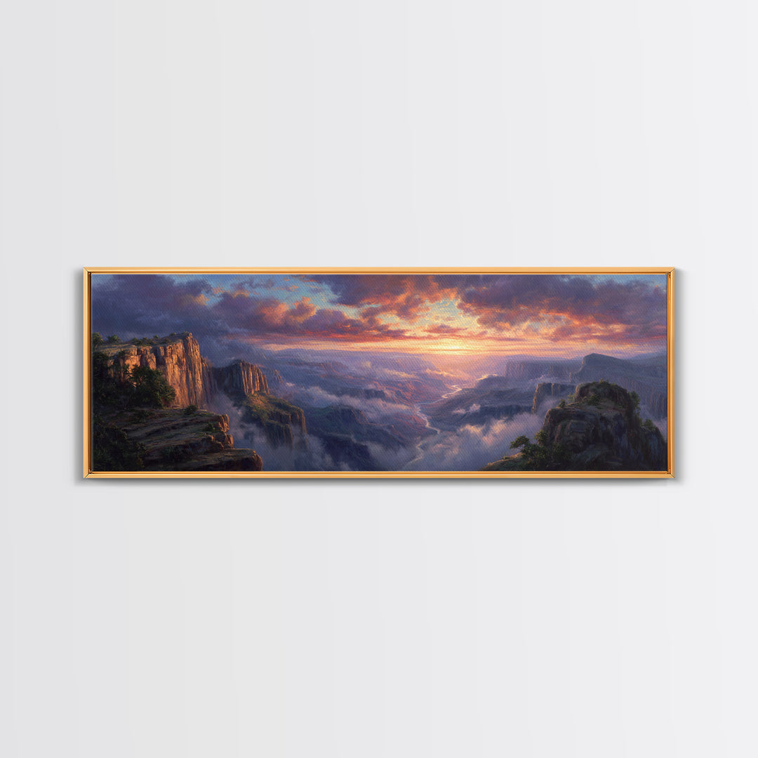 Grand Canyon Sunset Vista Wall Art, Panoramic Landscape Painting, Large Wall Art, Nature Wall Decor, Living Room Decor, Home Decor