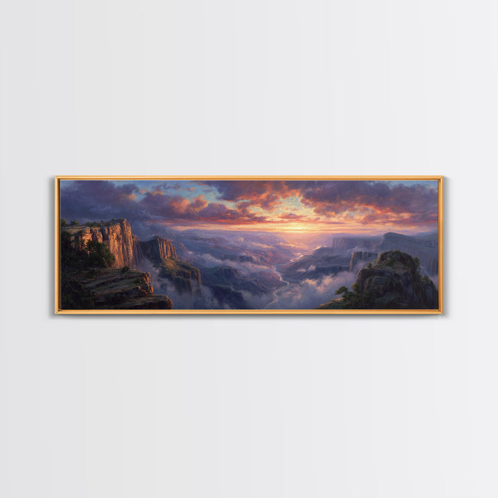 Grand Canyon Sunset Vista Wall Art, Panoramic Landscape Painting, Large Wall Art, Nature Wall Decor, Living Room Decor, Home Decor