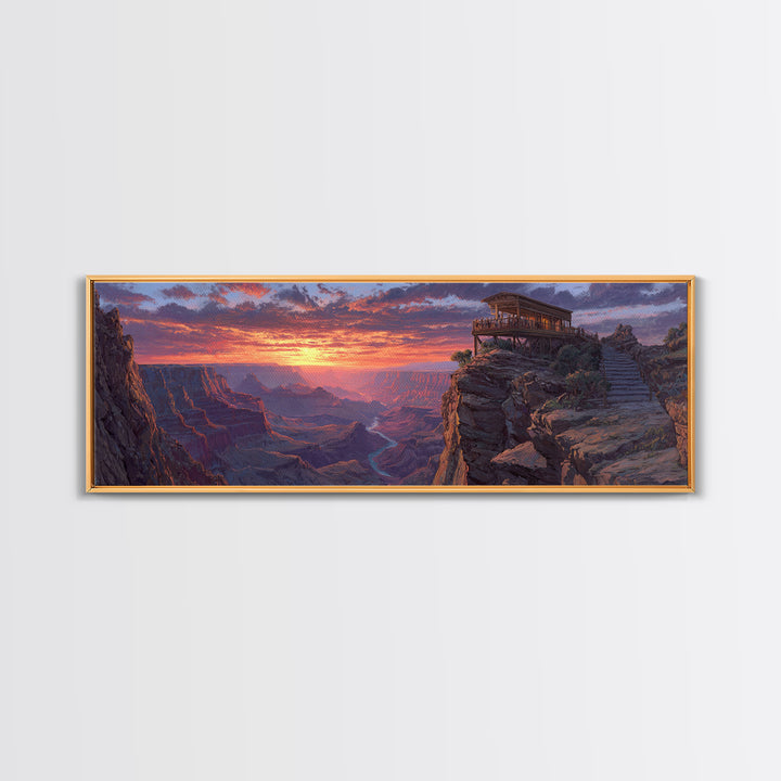 Grand Canyon Sunset Lookout Framed Canvas Print, Southwest Landscape Wall Art, Rustic Cabin Decor, National Park Travel Poster Print
