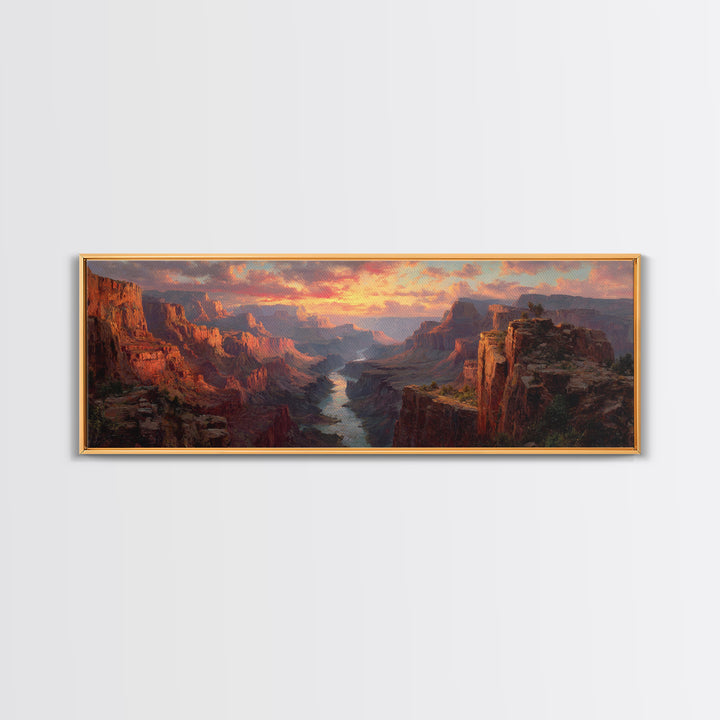 Grand Canyon River Sunset Wall Art, Panoramic Canvas Print, Southwest Landscape Decor, Large Desert Art For Living Room Decor