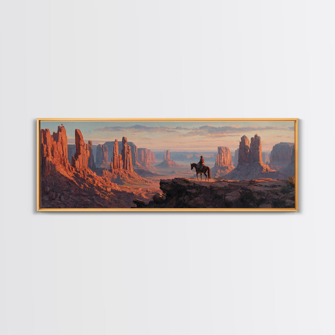 Monument Valley Cowboy Canvas Print, Western Desert Landscape, Southwestern Wall Art, Rustic Ranch Home Above Sofa Decor