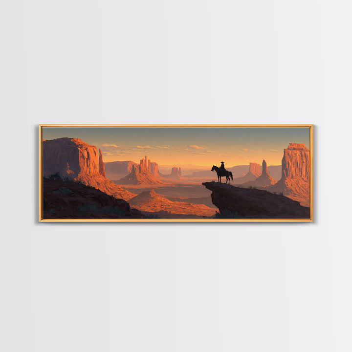 Western Cowboy Desert Sunset Wall Art, Monument Valley Canvas Print, Southwestern Decor For Man Cave Living Room And Office