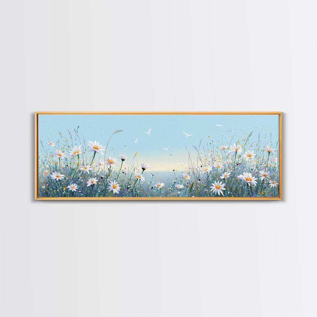 Blue Daisy Meadow Wall Art, Coastal Wildflower Canvas Print, Serene Nature Decor, Nursery Bedroom Art, Housewarming Gift