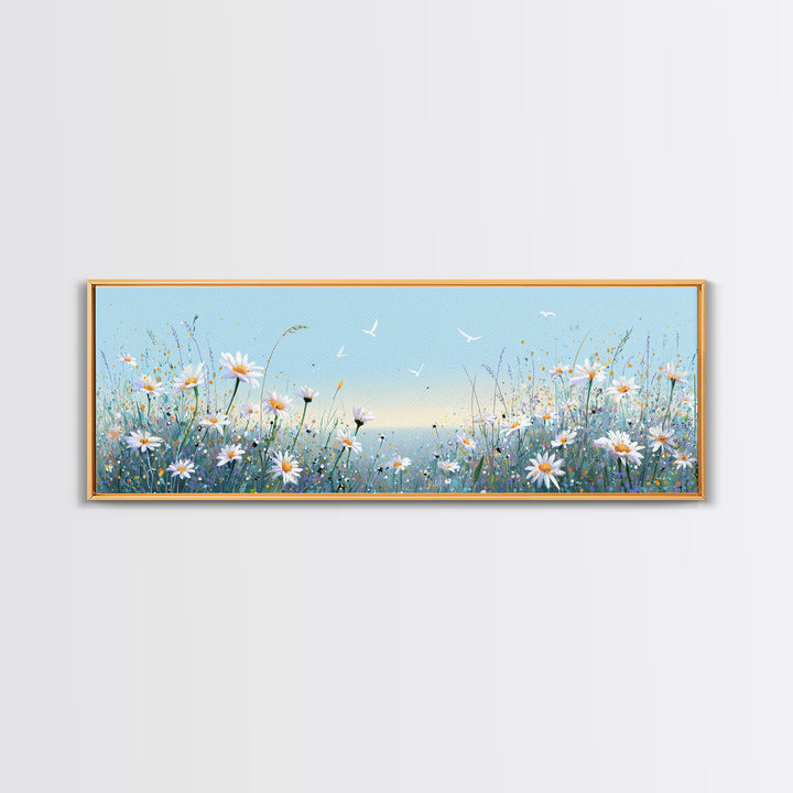 Blue Daisy Meadow Wall Art, Coastal Wildflower Canvas Print, Serene Nature Decor, Nursery Bedroom Art, Housewarming Gift