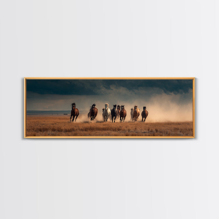 Wild Horses Running Storm Wall Art, Dramatic Western Prairie Canvas, Equine Landscape Print, Rustic Ranch Home Decor, Horse Lover Gift