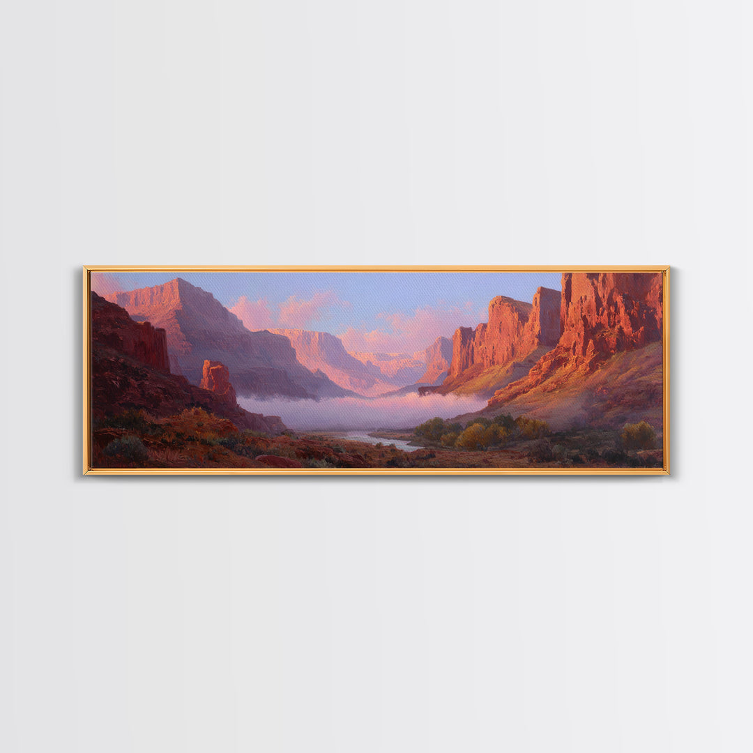 Red Rock Canyon River Sunrise Wall Art, Southwest Desert Canvas Print, Panoramic Landscape Decor, Warm Nature Art Print For Home