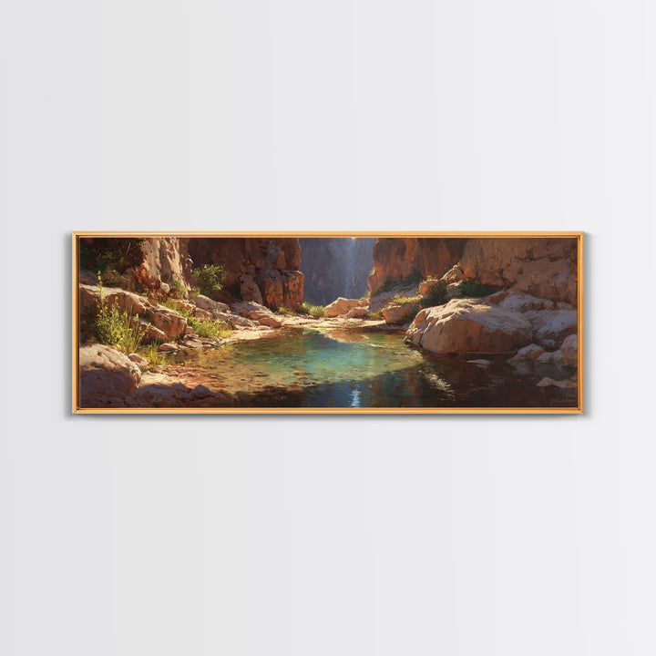 Turquoise Canyon Oasis Stream Wall Art, Desert Landscape Painting, Southwestern Decor, Nature Canvas Print For Living Room