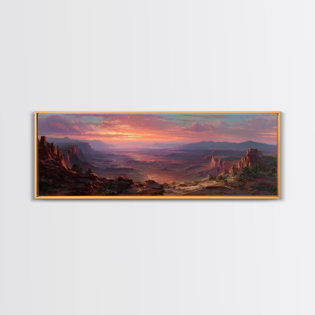 Desert Canyon Sunset Wall Art, Panoramic Landscape Canvas Print, Southwestern Home Decor, Large Living Room Art Gift Idea