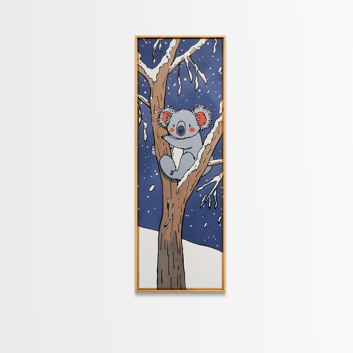 Cute Koala In Snowy Tree Canvas Print, Whimsical Animal Wall Art, Kids Room Decor, Nursery Wildlife Gift, Woodland Baby Decor