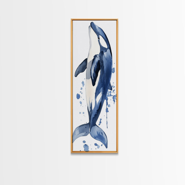 Blue Whale Watercolor Canvas Print, Ocean Animal Wall Art, Nautical Nursery Decor, Coastal Bathroom Art, Ocean Lover Gift