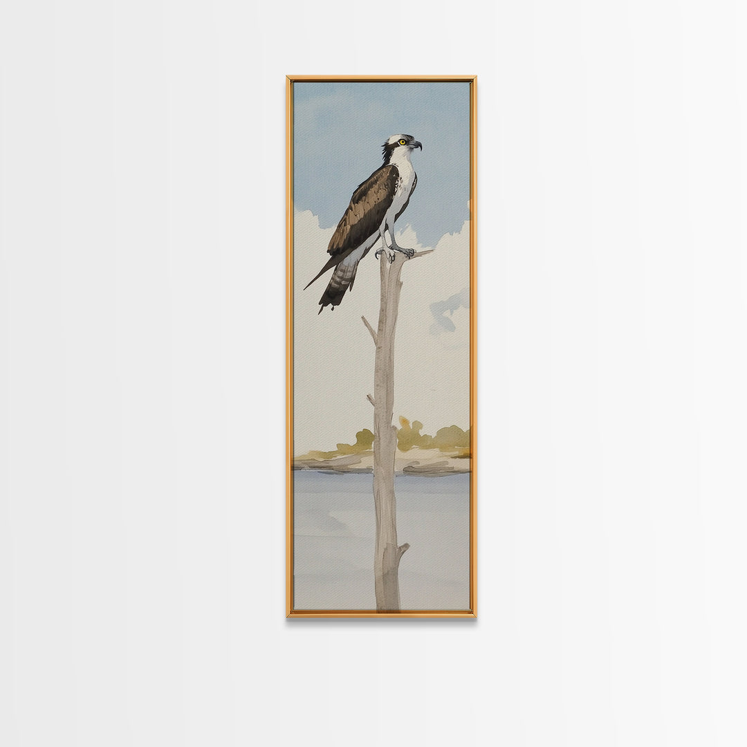 Osprey On Bare Tree Wall Art, Serene Lake Landscape Print, Coastal Wildlife Decor, Rustic Nature Art, Gift For Bird Lover