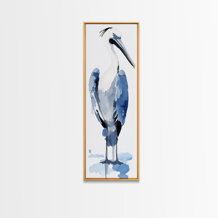 Blue Heron Watercolor Wall Art, Coastal Bird Print, Nautical Bathroom Decor, Ocean Wildlife Art, Elegant Lake House Gift