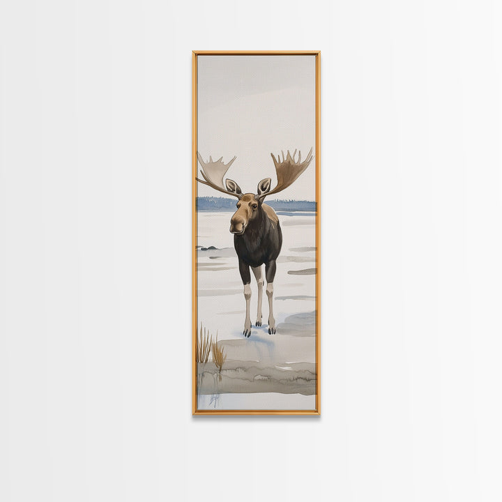 Snowy Moose Watercolor Wall Art, Rustic Wildlife Print, Cabin Decor, Winter Landscape Art, Nature Lover Housewarming Gift