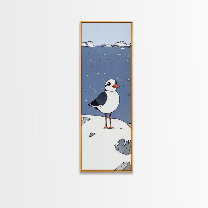 Whimsical Puffin Snow Scene Wall Art, Arctic Bird Print, Coastal Nursery Decor, Cute Animal Art, Winter Wildlife Gift, Kids Room Decor