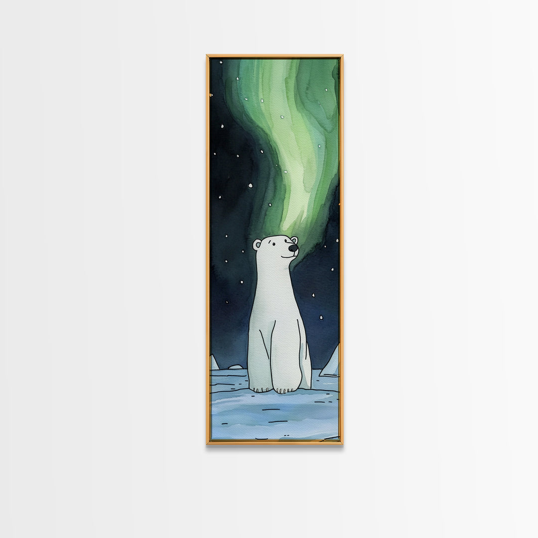 Polar Bear Northern Lights Canvas Print Cute Arctic Animal Art, Celestial Nursery Decor, Kids Room Wall Art Gift For Baby Shower