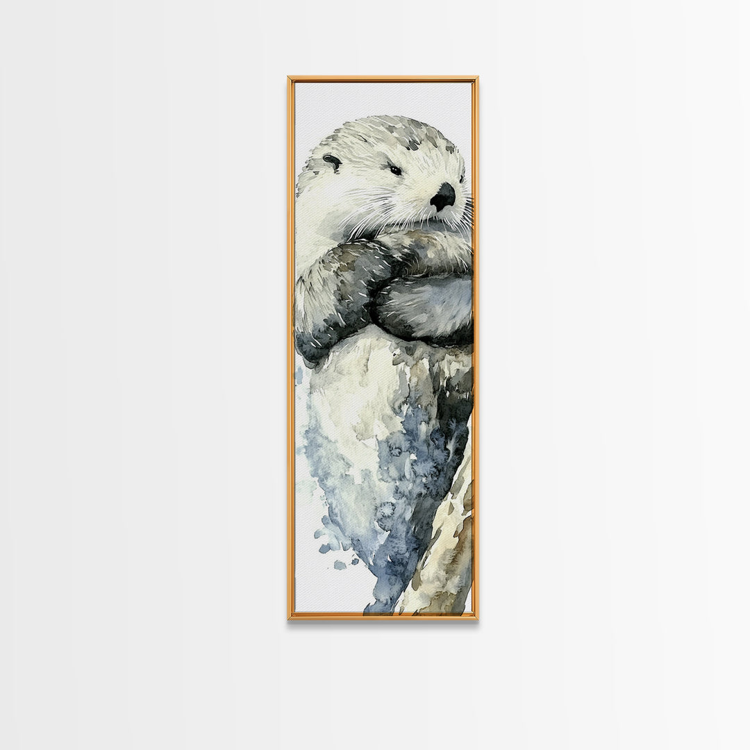Cute Sea Otter Portrait Canvas Print, Coastal Animal Wall Art, Ocean Nursery Decor, Bathroom Wall Decor, Gift For Otter Lover