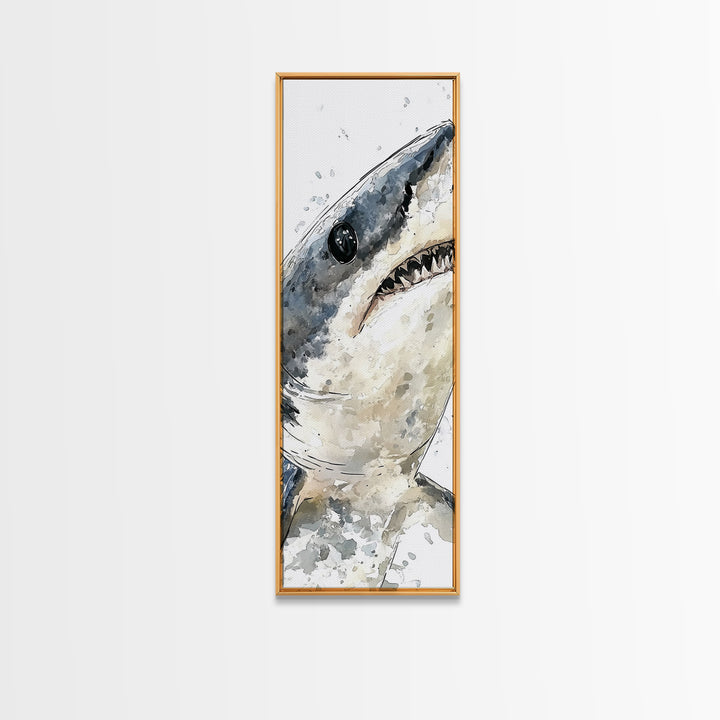Great White Shark Canvas Print, Dramatic Ocean Animal Wall Art, Nautical Bathroom Decor, Coastal Sea Life Gift For Shark Lover