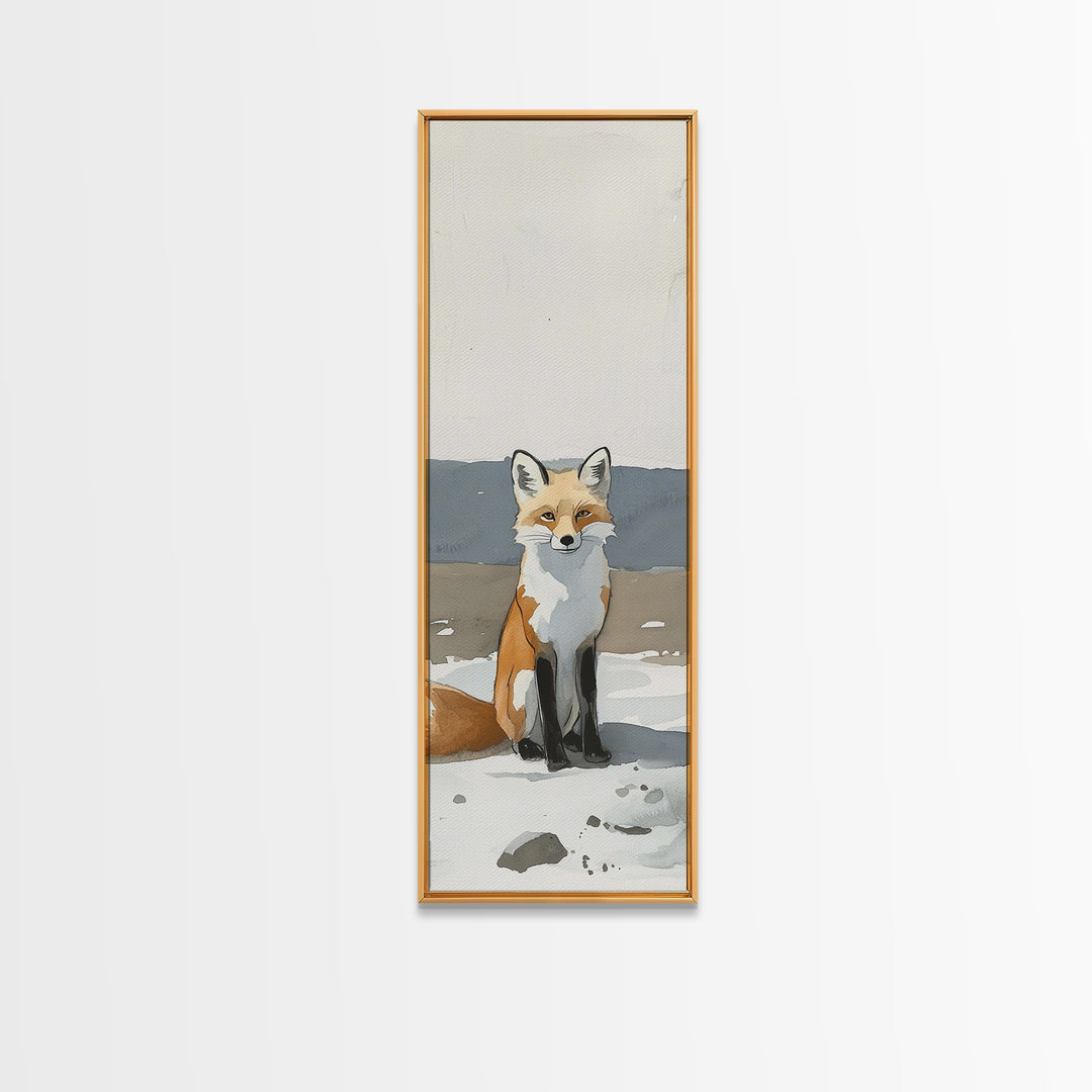 Minimal Fox In Snow Wall Art, Modern Wildlife Canvas Print, Scandinavian Animal Decor, Woodland Nursery Art, Neutral Home Decor