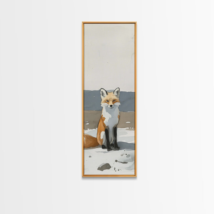 Minimal Fox In Snow Wall Art, Modern Wildlife Canvas Print, Scandinavian Animal Decor, Woodland Nursery Art, Neutral Home Decor