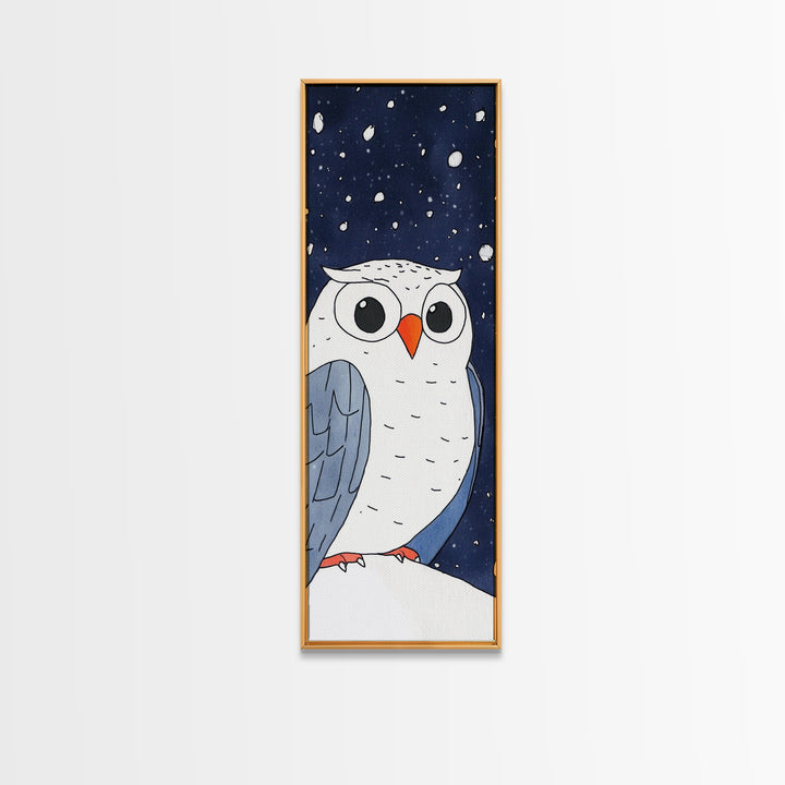 Snowy Owl Closeup Wall Art, Cute Winter Bird Canvas Print, Whimsical Nursery Decor, Kids Room Art, Snowfall Animal Gift Print