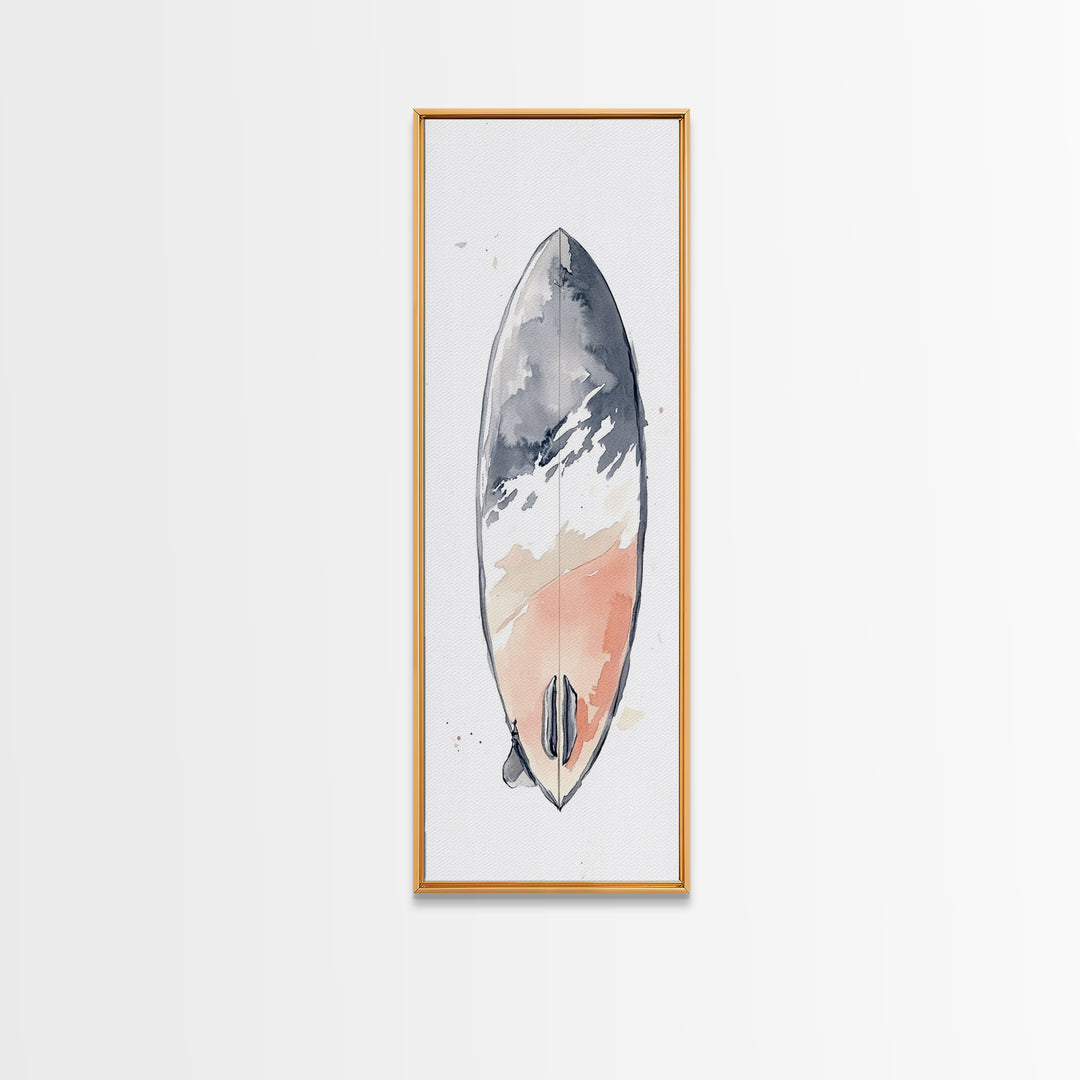 Minimalist Coral Gray Surfboard Canvas Print, Beach Wall Art, Coastal Bathroom Decor, Modern Nautical Home Decor, Surf Poster