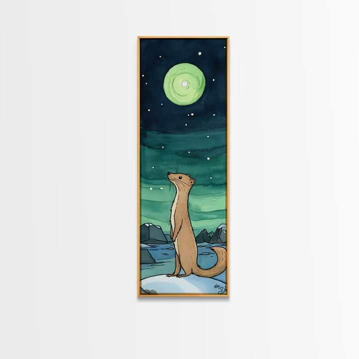 Otter Under Green Moon Aurora Wall Art, Whimsical Animal Print, Celestial Nursery Decor, Cute Kids Room Art, Gift For Her