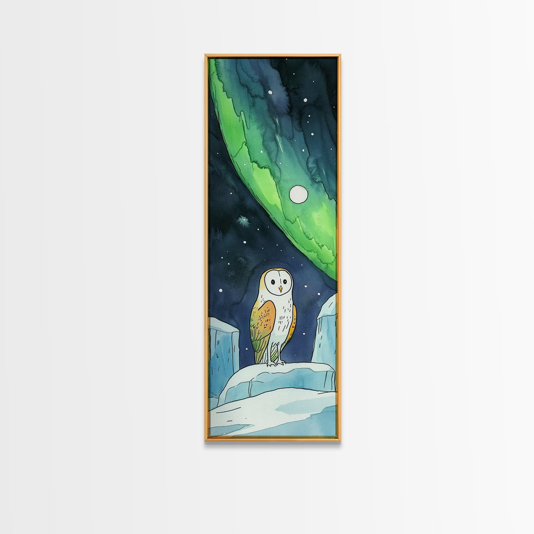 Barn Owl Under Northern Lights Canvas Print, Celestial Wall Art, Aurora Borealis Nursery Decor, Arctic Wildlife Gift For Owl Lovers
