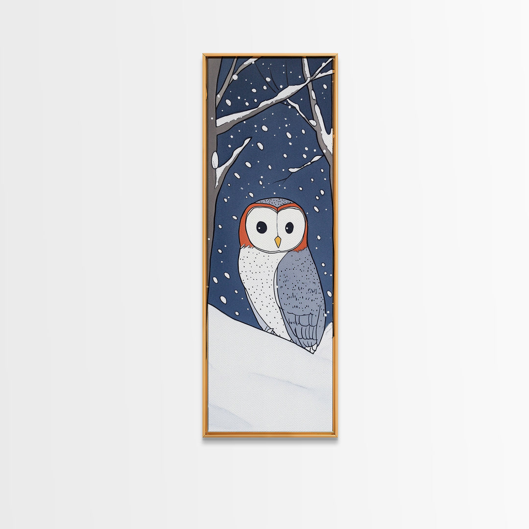 Cute Barn Owl In Snow Canvas Print, Whimsical Animal Wall Art, Winter Nursery Decor, Woodland Bird Gift For Kids Room Decor
