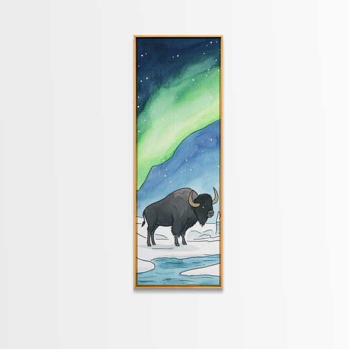 Aurora Bison Arctic Tundra Canvas Print, Wildlife Wall Art, Nature Inspired Decor, Kids Room Art, Animal Lover Gift Idea