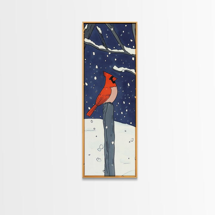 Red Cardinal On Snowy Fence Post Canvas Print, Winter Bird Wall Art, Rustic Home Decor, Christmas Gift, Nature Wall Decor