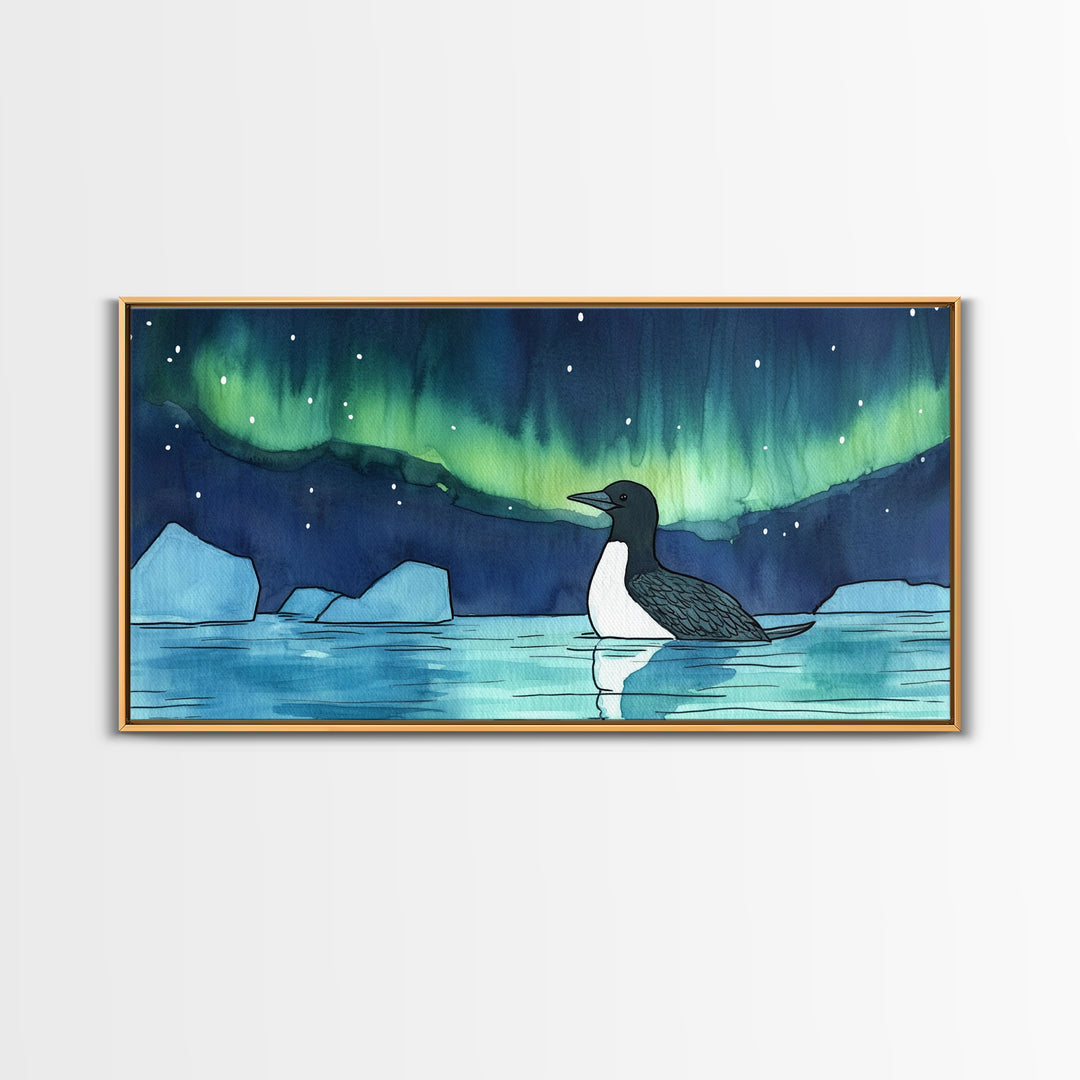Loon Under Northern Lights Wall Art, Arctic Lake Canvas Print, Wildlife Bird Print, Coastal Nature Decor, Gift For Her, Home Decor