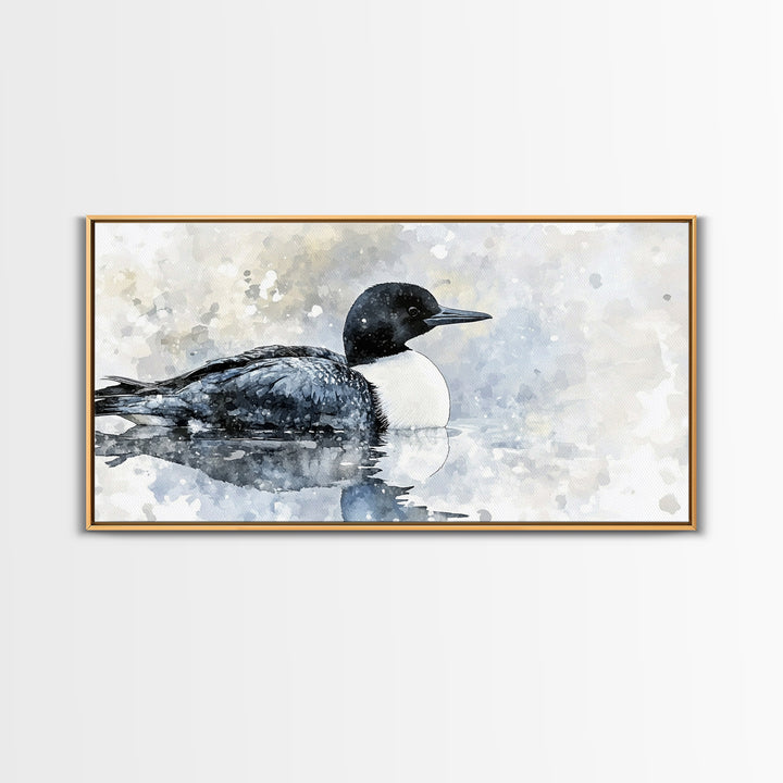 Watercolor Loon On Misty Lake Wall Art, Coastal Bird Canvas Print, Nature Wildlife Decor, Serene Lake House Gift, Living Room Fine Art Print