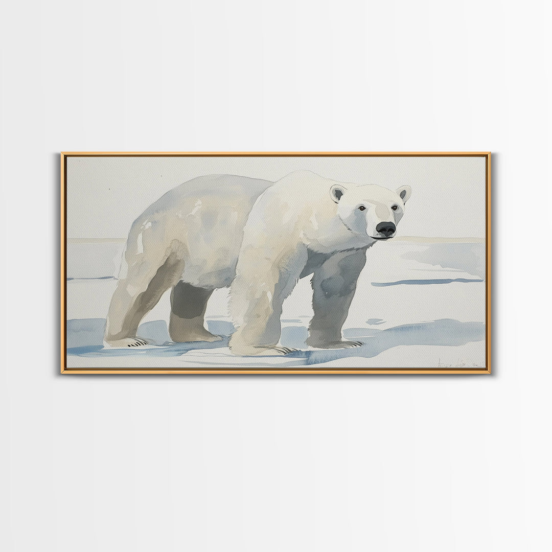 Polar Bear On Arctic Ice Wall Art, Watercolor Wildlife Canvas Print, Coastal Nursery Decor, Animal Lover Gift, Kids Room Art