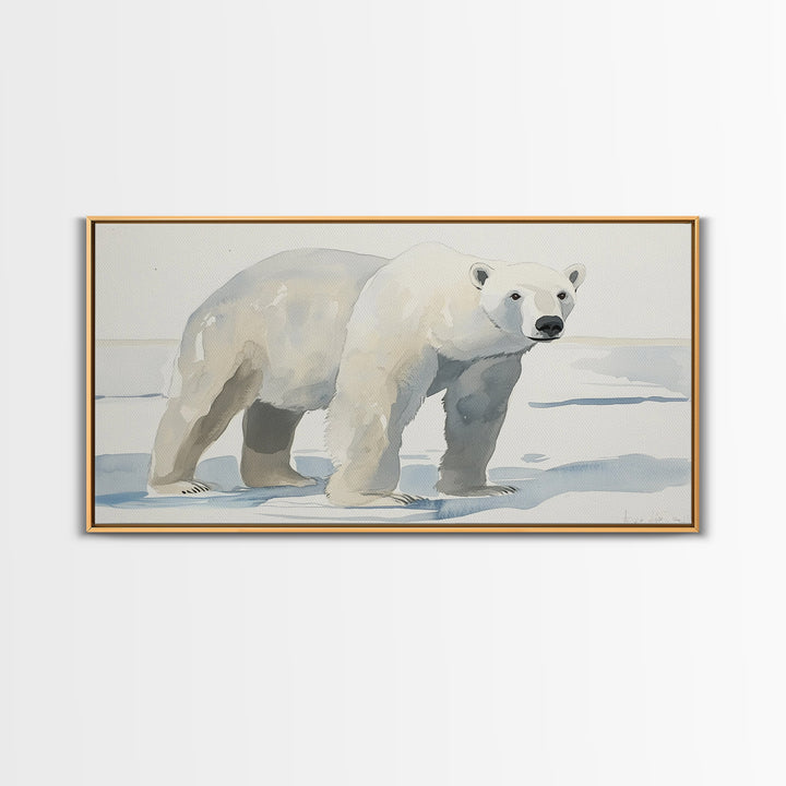 Polar Bear On Arctic Ice Wall Art, Watercolor Wildlife Canvas Print, Coastal Nursery Decor, Animal Lover Gift, Kids Room Art