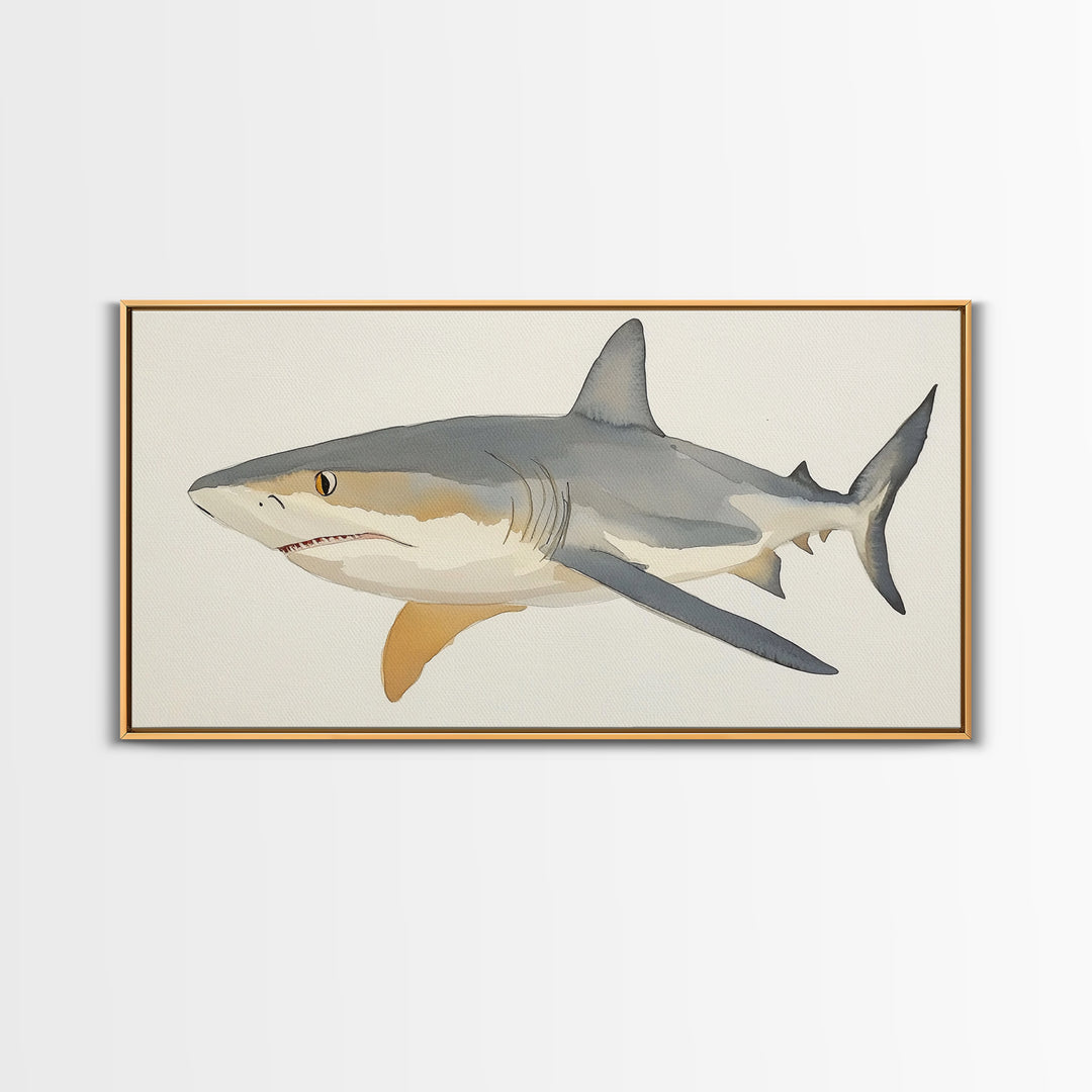 Watercolor Shark Illustration Canvas Print, Coastal Ocean Wall Art, Marine Life Decor, Beach House Gift, Nautical Animal Art