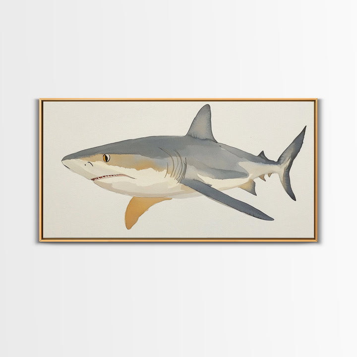 Watercolor Shark Illustration Canvas Print, Coastal Ocean Wall Art, Marine Life Decor, Beach House Gift, Nautical Animal Art