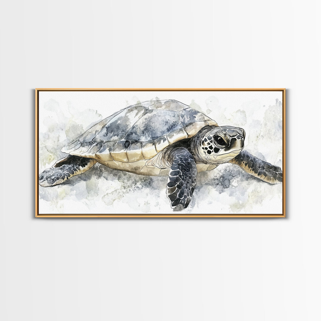 Realistic Sea Turtle Swimming Canvas Print, Coastal Wall Art, Ocean Animal Decor, Beach House Art Print, Gift For Sea Lovers