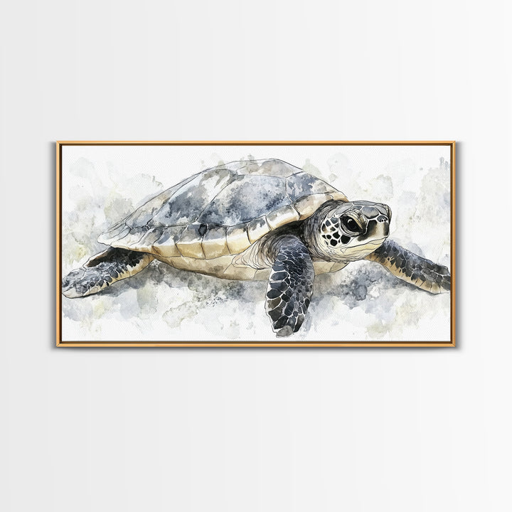 Realistic Sea Turtle Swimming Canvas Print, Coastal Wall Art, Ocean Animal Decor, Beach House Art Print, Gift For Sea Lovers