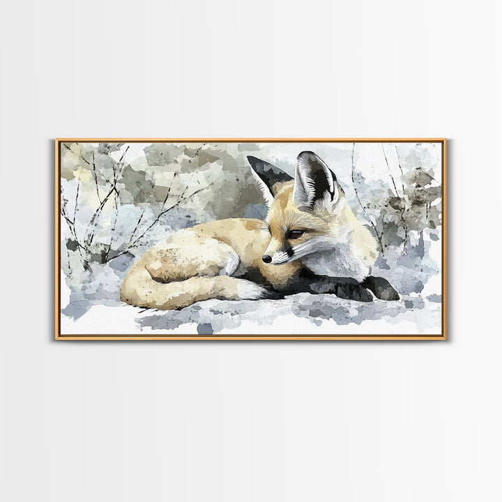 Resting Fennec Fox In Snow Watercolor Wall Art, Winter Wildlife Painting, Woodland Animal Decor, Nature Art Print Gift Idea
